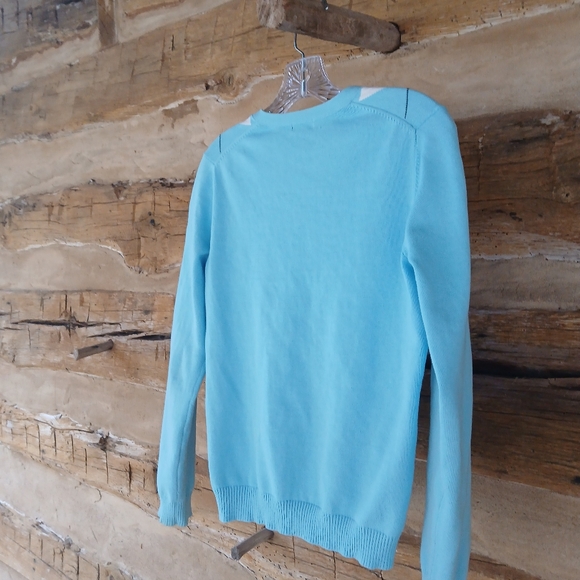 3/$15 Izod Light Blue & Brown Argyle V Neck Cotton Cardigan Size Small - Picture 6 of 8